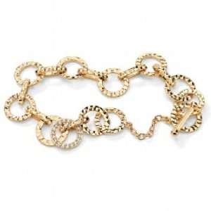 Paris Jewelry 1 Carat Diamond 14k Gold Hammered Style Circle Bracelet