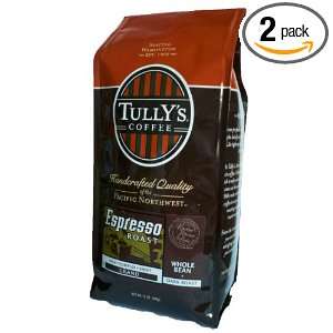 Tullys Coffee Espresso Roast, Whole Bean, Dark Roast, 12 Ounce Bags 