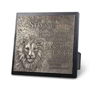  Be Strong and Courageous Bronze Lion Plaque 11710