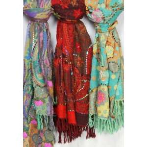 Lot of Three Jamawar Stoles with Beads and Sequins   Boiled Pure Wool