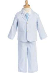 Piece Striped Seersucker Boys Suit in Light Blue With A Lined Suit 