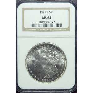  1921 S Morgan Silver Dollar Graded MS64 by NGc Everything 