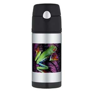  Thermos Travel Water Bottle Red Eyed Tree Frog on Purple 