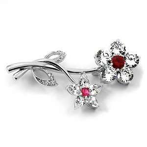  Emitations Romas CZ Flower Brooch, Ruby, 1 ea Jewelry