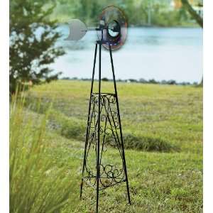   Scrollwork Metal Wind Powered LED Lit Windmill Patio, Lawn & Garden