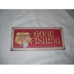  Gone Fishing Wooden Lake Sign Lodge Decor Fishing Pole 