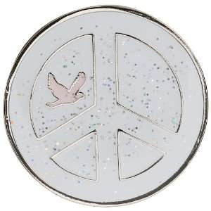  Glitzy White Peace Sign with Tiny Dove Ball Marker with 