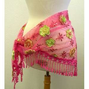 Belly Dance Hip Silk Scarf Hand Made Flowers Embroidery ,Gorgeous Hot 