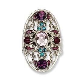 1928® Silver tone Teal, Purple Crystals Stretch Ring  