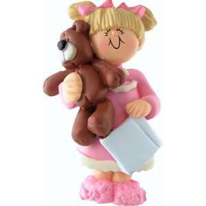  3315 Blonde Girl With Teddy Personalized Christmas 