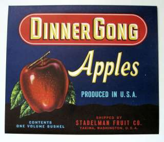 DINNER GONG Apple Crate Label Yakima WA  
