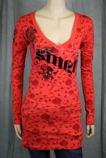 SMET Audigier Womens Red V Neck Long Sleeve shirt S  