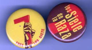 1960s pins FREE LOS SIETE & de La RAZA Hispanic Latino American 
