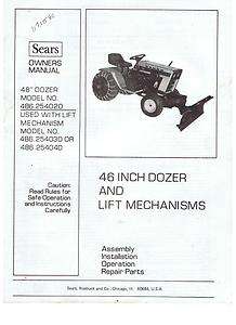  CRAFTSMAN 46 SNOW BLADE DOZER OWNERS MANUAL GVT16 GT16 TRACTOR 