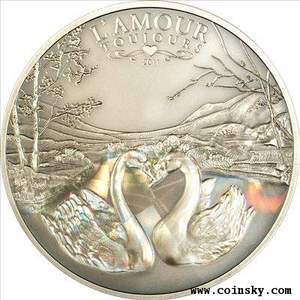 Cameroon 2011 Swan Love Hologram Colour Silver Coin,Antique,Rare 