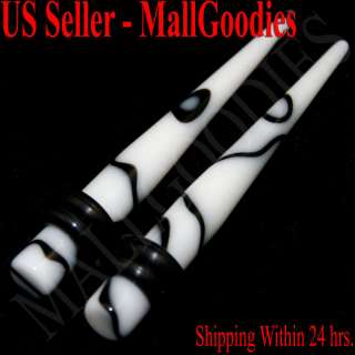 0992 White Marble Stretchers Tapers Ear 6G 6 Gauge 4mm  