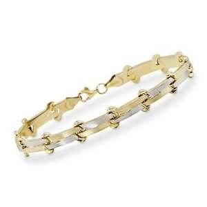  14kt Two Tone Gold Brushed Bar Link Bracelet. 7 Jewelry