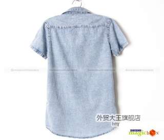 Women Fashion Casual Jean Denim Long Shirt Blue New 049  