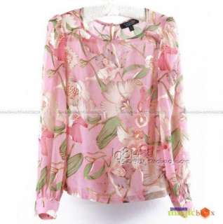 New Women Chiffon Floral Long Sleeve Blouse Shirt #058  