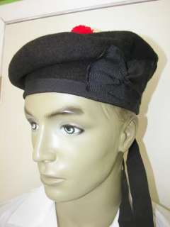 Description Black Wool Traditional Scottish Balmoral hat with side 