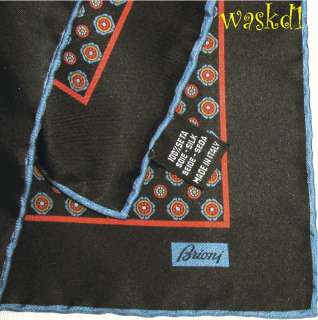 BRIONI silk twill Black & Red Florettes Pochette Pocket Square NWOT 