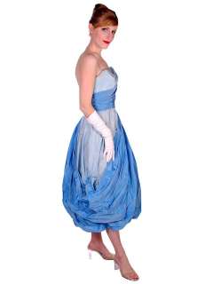 Vintage 2 Tone Blue Taffeta Bubble Gown Strapless 1950s 34 25 38 
