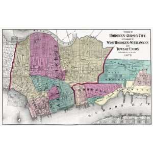  HOBOKEN & JERSEY CITY NEW JERSEY (NJ) MAP 1872