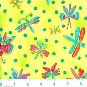   Kats Dragon Flies Lite Lime Fabric By The Yard Arts, Crafts & Sewing
