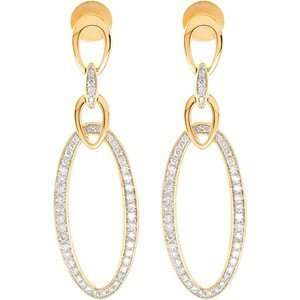   Gold Post Back Earrings with Elliptical Channel Set Diamond Jewelry