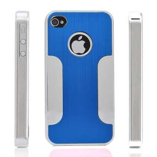Hot Blue Deluxe Steel Aluminum Chrome Back Hard Case Cover for iPhone 