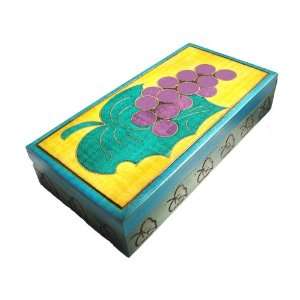 Wooden Box, 5042, Traditional Polish Keepsake Box with Grape Design, 7 