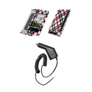  Motorola Devour A555   Premium Hot Pink Plaid Design Snap 