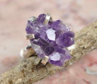 1107, AMETHYST DRUZY CRYSTALS .925 STERLING SILVER RING SIZE 8  