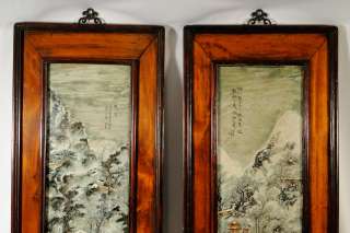 Pr. Chinese 19 20C. Porcelain Plaque Paintings in Huanghuali Frames 