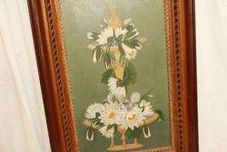 Antique Victorian Oil Painting Flowers Tiered Fountain Water Lilies 