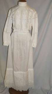 Lovely Edwardian Cotton Embroidered Lawn / Tea Dress MED  