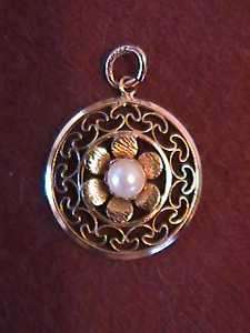 20 12K G F CHARM FILIGREE with PEARL in CENTER 1  