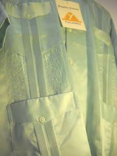 MENS GUAYABERA WITH EMBROIDERY SHIRT SIZE 3XL / 46 GREEN MINT color 