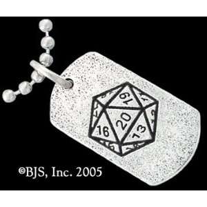  Geek 20 Sided Dice Silver ID DOG TAG 18 inch Necklace 
