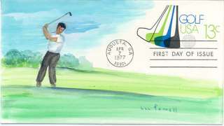 Description Golf 13c #U583 Hand Painted Lee Powell First Day cover 