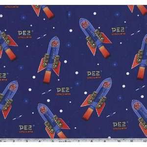  45 Wide PEZ Print Space Crusade Navy Fabric By The Yard 