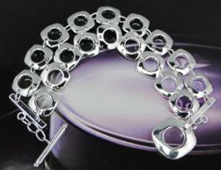 925 Sterling Silver square Charm Link Bracelet JB147  