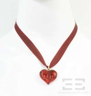 Lalique Red Glass Heart & Ribbon Necklace  