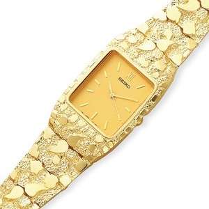 14k 585 Solid 8 Gold Mens Nugget Squared Champagne Watch 27x47mm Dial 