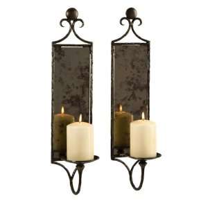  Pack of 2 Hammered Antiqued Mirrored Wall Sconce Pillar 