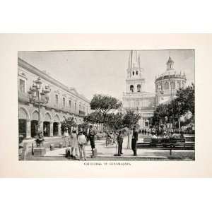 1893 Print Guadalajara Cathedral Church Jalisco Mexico Square Park 