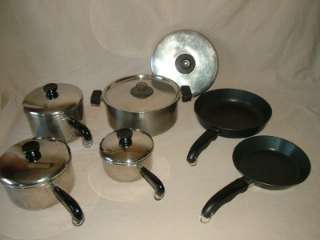 REVERE WARE STAINLESS SS COOK WARE POT PANS SET 11 PC STOCK POT 1,2,3 