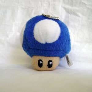 Super Mario Bro. BLUE Mushroom Plush Keychain Toys 