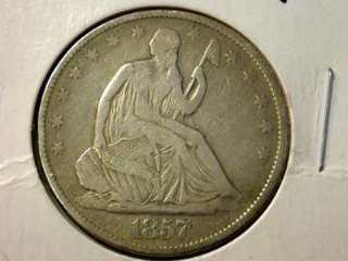 1857 FINE SEATED LIBERTY HALF DOLLAR ID#N905  
