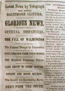 1865 Baltimore MD Civil War newspaper WILMINGTON North Carolina 